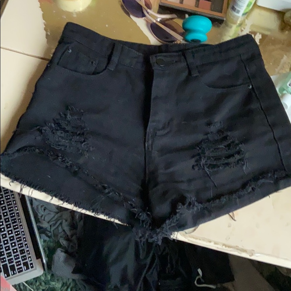 Black ripped jean shorts